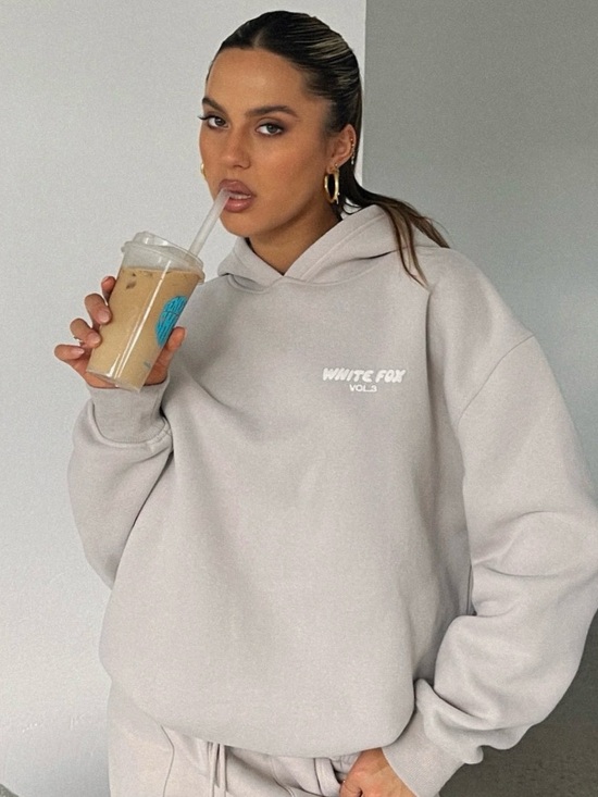 White Fox Boutique Tops - Cream Oversized Logo Hoodie - Women's Top